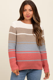 Mocha Mixed Stripe Maternity Sweater