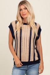 Navy Blue Loose Crochet Knit Top