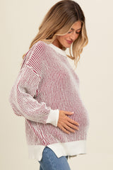 Burgundy Two Tone Ribbed Knit Maternity Sweater