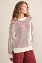 Burgundy Two Tone Ribbed Knit Sweater