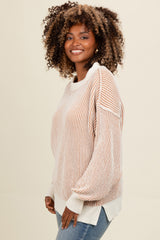 Camel Two Tone Ribbed Knit Sweater