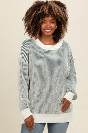 Forest Green Two Tone Ribbed Knit Sweater