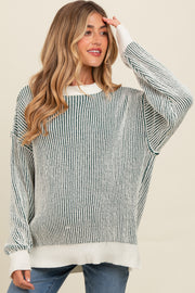 Forest Green Two Tone Ribbed Knit Maternity Sweater