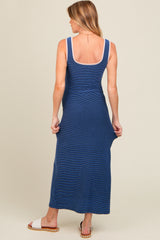 Navy Ribbed Maternity Maxi Tank Dress