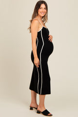 Black Contrast Border Knit Maternity Midi Dress