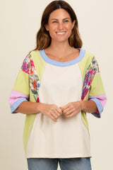 Lime Floral Colorblock Raw Hem Maternity Oversized Top