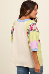 Lime Floral Colorblock Raw Hem Maternity Oversized Top