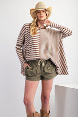 Brown Mixed Stripe Trapeze Top