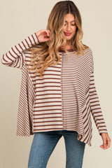 Brown Mixed Stripe Trapeze Maternity Top