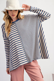 Navy Mixed Stripe Trapeze Top