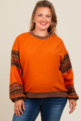 Camel Knit Contrast Sleeve Maternity Plus Pullover