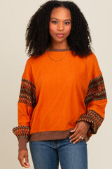 Camel Knit Contrast Sleeve Pullover