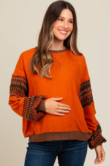 Camel Knit Contrast Sleeve Maternity Pullover