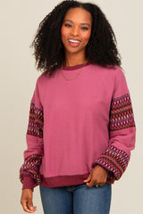 Mauve Knit Contrast Sleeve Maternity Pullover