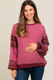 Mauve Knit Contrast Sleeve Maternity Pullover