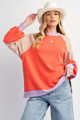 Coral Colorblock Bubble Sleeve Maternity Pullover