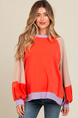 Coral Colorblock Bubble Sleeve Maternity Pullover