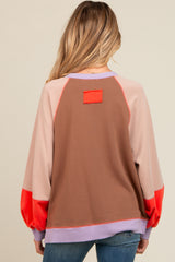 Coral Colorblock Bubble Sleeve Maternity Pullover