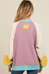 Yellow Colorblock Bubble Sleeve Maternity Pullover