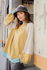 Yellow Colorblock Bubble Sleeve Pullover