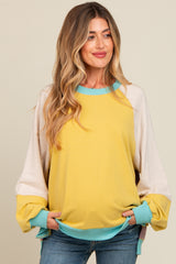 Yellow Colorblock Bubble Sleeve Maternity Pullover