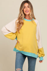 Yellow Colorblock Bubble Sleeve Maternity Pullover