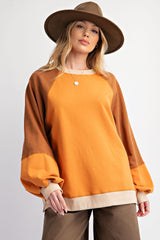 Camel Colorblock Bubble Sleeve Maternity Pullover