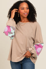 Light Taupe Raw Edge Flower Patch Top