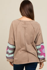 Light Taupe Raw Edge Flower Patch Maternity Top