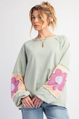 Mint Green Raw Edge Flower Patch Maternity Top