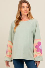 Mint Green Raw Edge Flower Patch Maternity Top