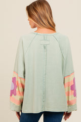 Mint Green Raw Edge Flower Patch Maternity Top