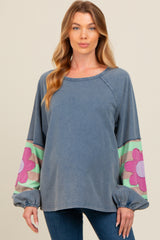 Navy Raw Edge Flower Patch Maternity Top