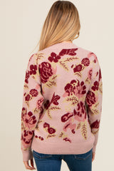 Mauve Floral Print Crew Neck Maternity Sweater