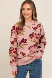 Mauve Floral Print Crew Neck Sweater