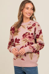 Mauve Floral Print Crew Neck Sweater