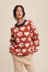 Rust Floral Heart Print Sweater