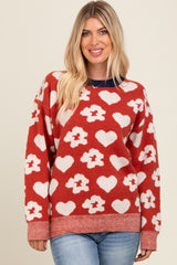 Rust Floral Heart Print Sweater