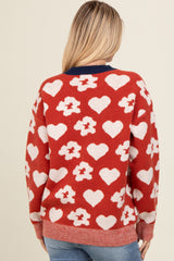 Rust Floral Heart Print Sweater