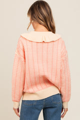 Salmon Ruffle Collar Button Up Waffle Knit Sweater