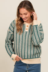 Dark Teal Ruffle Collar Button Up Waffle Knit Maternity Sweater