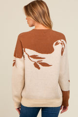 Mocha Leaf Print Colorblock Maternity Sweater