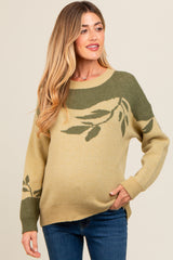 Olive Leaf Print Colorblock Maternity Sweater