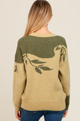 Olive Leaf Print Colorblock Maternity Sweater