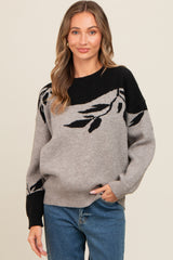 Black Leaf Print Colorblock Maternity Sweater