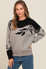 Black Leaf Print Colorblock Sweater