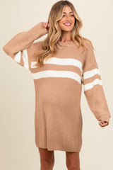 Beige Relaxed Fit Striped Mini Maternity Sweater Dress