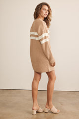 Beige Relaxed Fit Striped Mini Sweater Dress