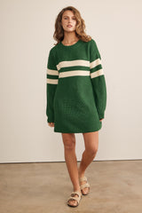 Forest Green Relaxed Fit Striped Mini Maternity Sweater Dress