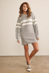 Heather Grey Relaxed Fit Striped Mini Sweater Dress